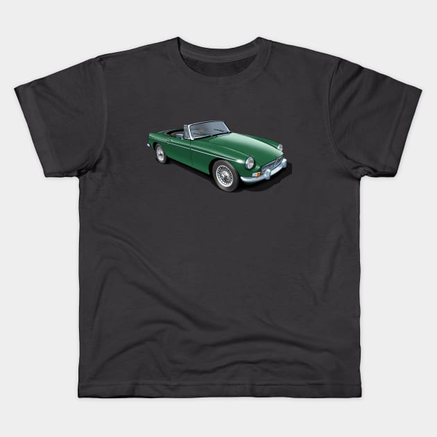 MGB Roadster in british racing green Kids T-Shirt by candcretro